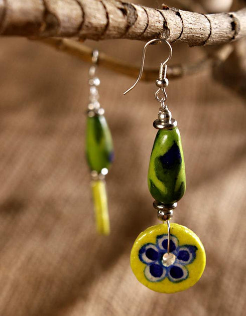 Drop Bead With Flower Pendant Earring